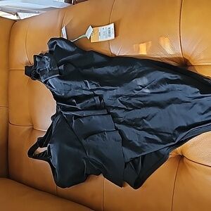 Kona sol black ruffle one piece swim suit 20w